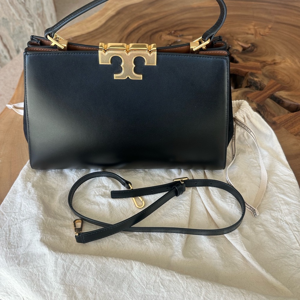 Tory Burch Mini Eleanor Black Satchel with Gold Accent